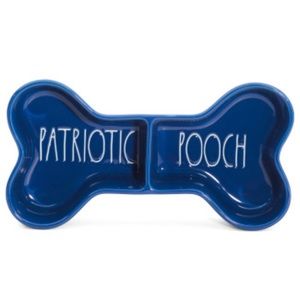🇺🇸 Rae Dunn 11” Pet Bowl “PATRIOTIC POOCH” Ceramic Blue